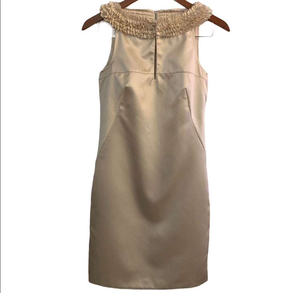 Ted Baker London Cream Satin Sheath Dress with Ruffled Collar
